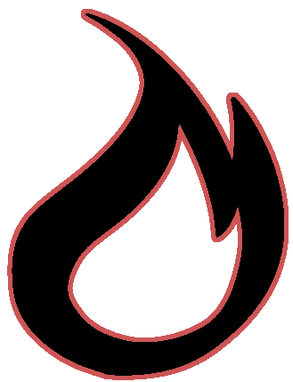 A black flame shape with a hollow center and a light red outline.